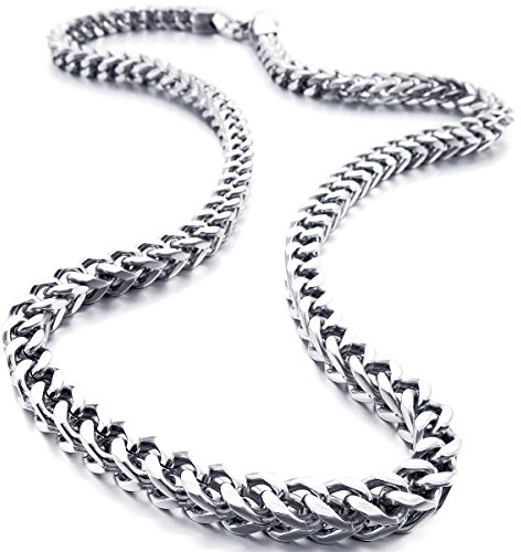MunkiMix 6MM Breit Rostfreier Stahl Wasserdicht Kette Halskette zum Männer Frauen Jungs Mädchen Kubanische Gliederkette Halsketten Dick Metall Fuchsschwanz Ketten (Silber Farben, 550MM Lange)