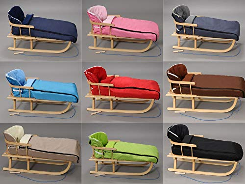 Holzschlitten Kinderschlitten Rodelschlitten Schlitten Klassischer aus Buchenholz mit Rückenlehne mit Winterfußsack aus Holz 108cm | 10 Farben (Rosa)