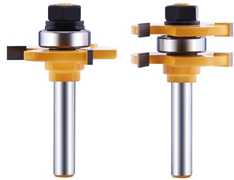 Tongue and Groove Router Bit Set (2 PCS) with 1/4 Inch Shank T Shape, Wood Milling Saw Cutter by LU&MN (Woodworking Tools for Home Improvement and DIY)