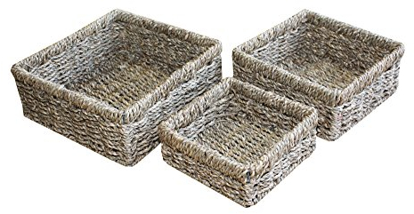 Home-ever Natural Seagrass Set Of 3 Square Storage Baskets HE37