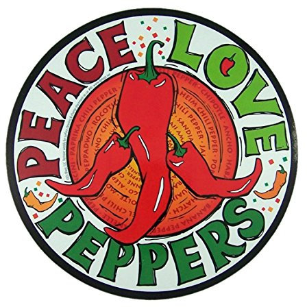 Peace Love Peppers Magnet für Auto, Büro oder Kühlschrank, 14 cm