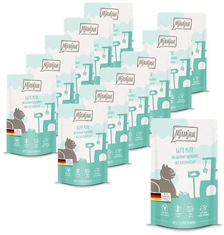 MjAMjAM - Premium Nassfutter für Katzen - Quetschie - gute Pute an gedämpftem Kürbis, 12er Pack (12 x 125 g), getreidefrei mit extra viel Fleisch
