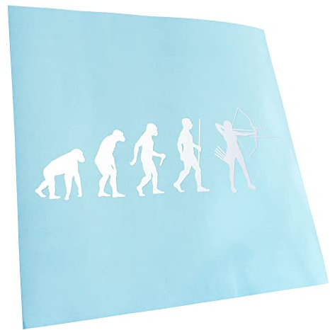 Kiwistar - Autoaufkleber - Bogenschießen Evolution - mattweiss - 20x7cm - Heckscheibe Auto Aufkleber wetterfest für Kfz LKW Mofa Truck - Sticker außen selbstklebend Tuning Zubehör für Fenster