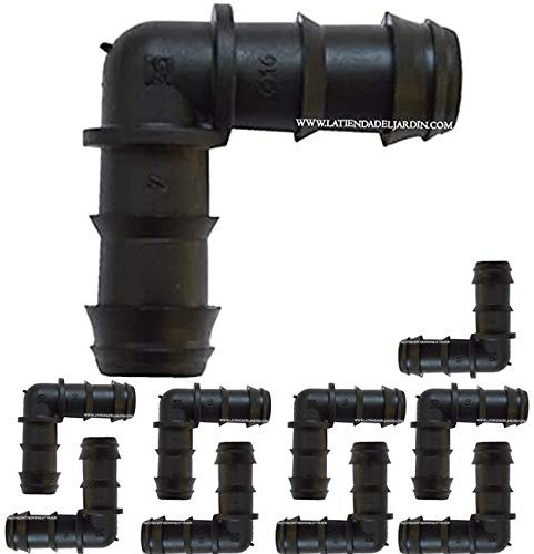 Suinga Pack 10 Codo Riego por Goteo 16mm | Codo conector tuberia 16 mm | Codo Goteo para Manguera de Riego 16mm, negro