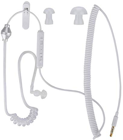 Single Earbud, Ear-Hook Earphone, Wired Earpiece, with Microphone, 1.2M, Spiral air Transparent Tube, in Ear, Lightweight, Monaural, Comfortable, 3.5mm, for Security Sport Hotels