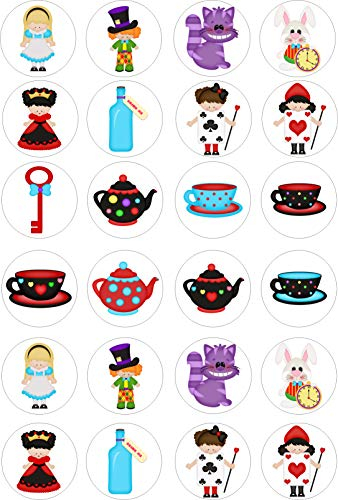 24 alice in wonderland mad hatter kids childrens party decorations Cupcake Cake Toppers Wafer Rice Paper precut