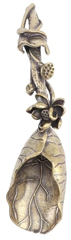 VOSAREA Pure brass lotus leaf tea shovel tea art ornaments copper carving decoration loose tea matcha scoop metal teaspoon Mini Ice Scoop mini scoops tea spoon scoop salt spoon personality