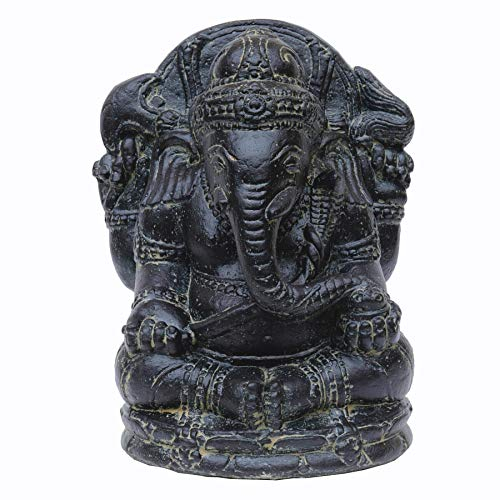 STONE art & more Ganesha Gartenfigur Elefantengott 30 cm sitzend Massive Steinfigur schwarz antik Steinguss handgefertigt frostfest