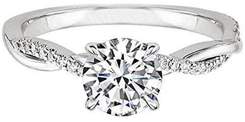 SISGEM Engagement Ring for Women, 1 ct Moissanite Twisting Infinity Pave Solitaire Ring with Platinum Plated, Non-Personalised, S925 Silver White Gold Jewellery for Ladies Engagement Wedding (Size V)