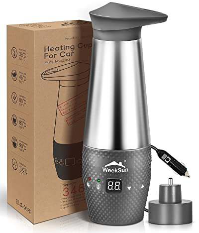 Wasserkocher FüR Auto 12v, mit Temperaturregelung FüR Reise Camping, Edelstahl-Innenseite, schnelles Kochen, automatische Abschaltung, auslaufsicher und Trockenkochschutz, 348 ml