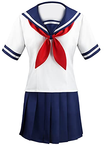 3 Stück Anime Yandere Simulator Ayano Aishi Halloween Karneval Cosplay Kostüm Kurzarm Uniform Süße Rock Anzüge