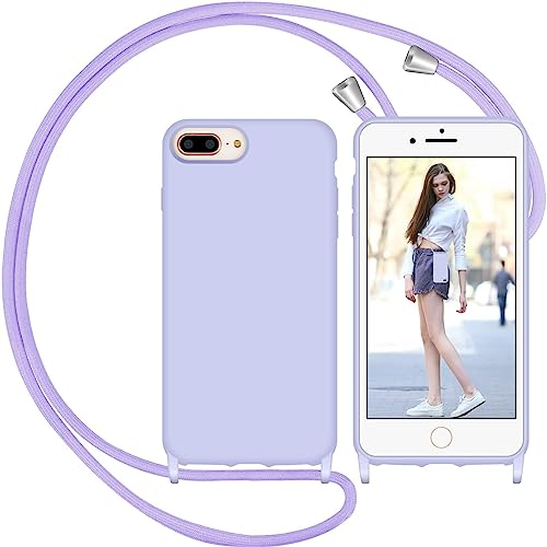 Nupcknn Liquid Silikon Handykette Hülle für iPhone 7 Plus/iPhone 8 Plus/iPhone 6s Plus Hülle Necklace(abnehmbar) Hülle mit Kordel zum Umhängen Handy Schutzhülle mit Band (Lila, 5.5)