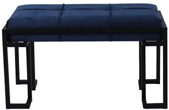 La Maison Plush Velvet Hallway Living Room Upholstered Bench Cushioned Padded Stool Pouffe Bed End Seat Metal Frame (Navy)