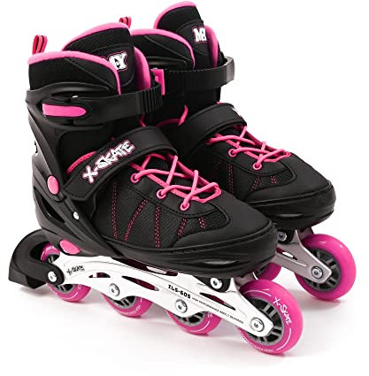 M.Y X-Skate Adjustable Pink Inline Roller Skates with Built In Adjusters Kids Roller Boots for Boys & Girls - Small
