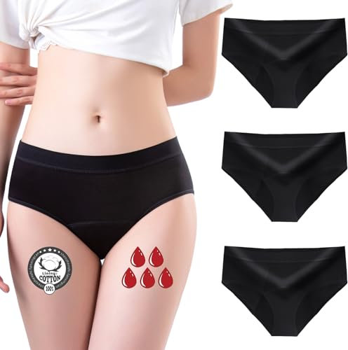 FOTOOL Culotte Menstruelle Absorbante = 4 tampons Lavable Coton Menstruation Protection Périodique Hygiénique Flux léger à abondant Culotte de Règles lavables (M, 3 Pack)