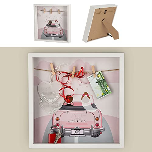 Cepewa Bilderrahmen DIY Geldgeschenk Hochzeit│ Motivrahmen 28x28x4,5cm bunt Wäscheklammer │Geschenk Rahmen (1 x DIY Bilderrahmen Hochzeit)