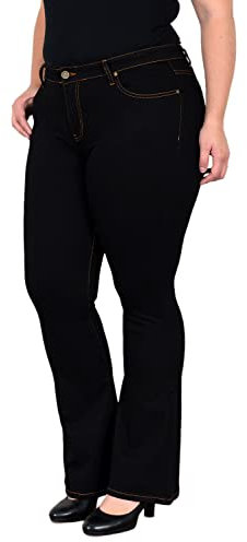 ESRA Jeans Damen Bootcut Jeanshose Flared High Waist Schlaghose Hose Stretch Schlagjeans bis Übergröße Plussize FB1, Schwarz J111