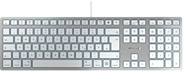 CHERRY KC 6000C FOR MAC, Kabelgebundene Mac-Tastatur (USB-C Anschluss), Deutsches Layout (QWERTZ), Flüsterleise Tasten, Flaches Design, Weiß-Silber