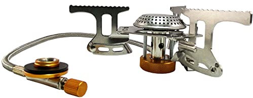 GARDINGER Camping-Gaskocher klein für 7/16-Schraubkartuschen (mit Piezozündung, Gasschlauch, Feinregulierventil)