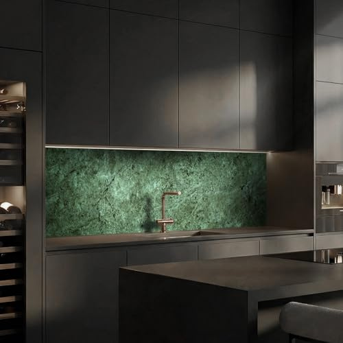 Dedeco Panel trasero de cocina de mármol V14, placas de aluminio de 3 mm, placa compuesta resistente al agua, incluye barniz UV brillante, todas las superficies, 260 x 60 cm