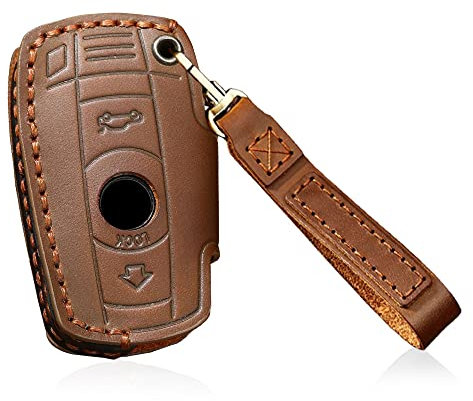 HIBEYO Klappschlüssel AutoSchlüssel Hülle Passt für BMW Leder Schutzhülle Schlüsselhülle Abdeckung für BMW 1er 3er 5er 6er 7er M5 X1 X5 E61 E81 E90 E72 E88 Z4 Schlüsselbox Schlüsselanhänger-Braun