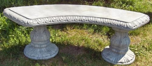 Casa Padrino Jugendstil Stein Gartenbank Grau 156 x 46 x H. 48 cm - Gebogene Garten Sitzbank mit Verzierungen - Stein Garten Bank - Barock & Jugendstil Garten Möbel