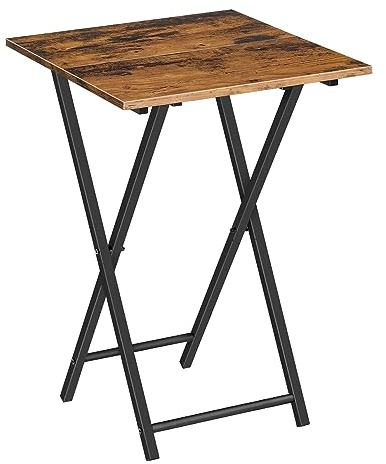 HOOBRO Folding Side Table, TV Tray Table for Eating, Small Industrial Sofa Snack Foldable Table for Small Spaces, Space-Saving, Rustic Brown and Black EBF27BZ01