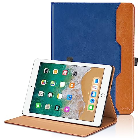 Case for iPad Air 2/Air 1/iPad Pro 9.7 2016/iPad 9.7 Inch 2018/2017 (5./6.Generation) PU Leather Smart Cover with Pocket &Pencil Holder, Auto Wake/Sleep Function Multi-Angle Viewing Stand Cover -Blue