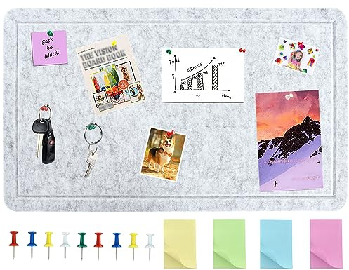Vuzvuv Große Korktafel mit 50 Pinnnadeln und Haftnotizen, selbstklebende Pinnwand für Wand, Filzstifte, Sichttafel für Notizen, Zeitpläne, Büros, Zuhause, Grau, 71,1 x 40,6 cm