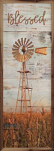 Kendrick Home Rustikale Wohnkultur – Gesegnete Windmühle, Wandkunst, Bauernhaus-Dekor mit natürlichem Walnussholz-Rahmen, Bauernhaus-Dekorationen, Landschild-Dekor für Büro oder Haustür, 20,3 x 61 cm
