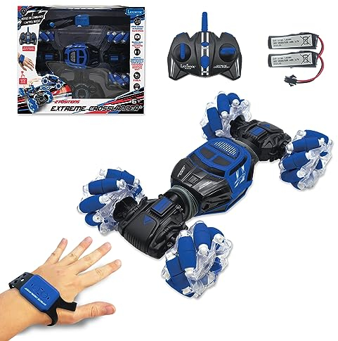 Lexibook Extreme Crosslander, Voiture radiocommandée Lumineuse Tout Terrain, télécommande Bracelet, Rechargeable, Jeu d'action électronique, Noir/Bleu, RC49