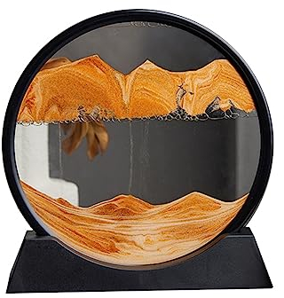 lehua Sable Mouvant d'art Sablier Rond Affichage de Mouvement 3D Mountain Sandscape Sable Qui Coule Peinture-Jaune