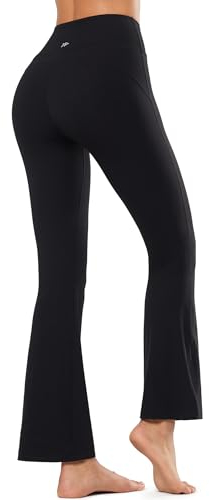 Yvette Damen Leggings Schlaghose Yoga Hosen High Waist Blickdicht Elastisch Leggins,Schwarz-Gewinde, XL