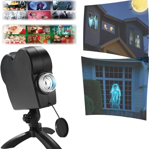 Halloween Christmas Window Projector Light, 12 Movies Festival LED Projection Decoration Lamp, Turns Your Windows into Movie Screens,Black