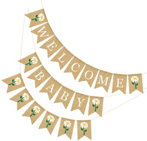 Hemobllo 2st Taufe Latte Banner Für Die 1. Geburtstagsfeier Jute-taufbanner Geschlecht Sackleinen Taufe Girlande Frühlingsfest-banner Taufparty Dekoration Decke Baby Feder Leinen-