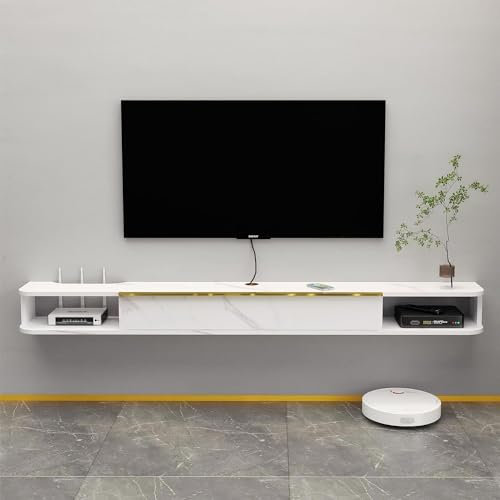Pmnianhua Floating TV Stand, Wall Mounted Entertainment Center TV Media Console, Floating Shelves with Door, Floating TV Cabinet Large Storage TV Bench for Living Room (White, 150cm)