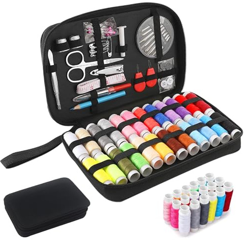 iTYOOS Leder Nähset Polsterreparaturset 62 teiliges Nähzubehör Tragbares Mini Reise Nähset Großformat Premium Näh Nähset mit Nähzubehör Spulen Faden für Hause Reise Camping & Notfall gefüllt