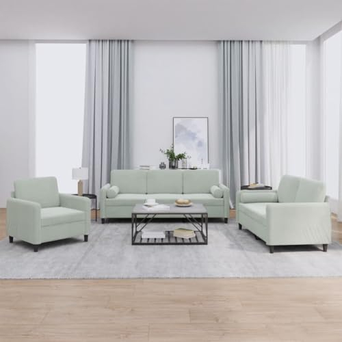 Gecheer 3-TLG. Sofagarnitur mit Kissen Schlafsofa Couch Polstersofa Sofa Couchgarnitur Loungesofa Couchsofa Gästesofa Polstergarnitur Sofa Set Wohnzimmersofa Sitzmöbel Hellgrau Samt