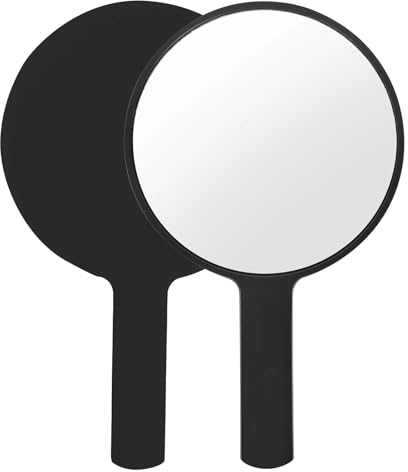 Specchio con Manico,Specchio Portatile Professionale,Specchio Barbiere con Comoda Maniglia,Specchio Cosmetico Forma Rotonda,Sostenibile e Durevole,Perfetto per Radersi o Applicare il Trucco (Nero)