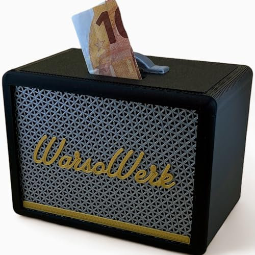 personalisierte Spardose im Vintage-Verstärkerdesign – Nachhaltig, mit Drehverschluss, Klingelkasse, Spendenbox für Musiker und Bands