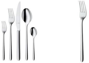 WMF Flame Plus Edelstahl Besteck Set 6 Personen & Flame Plus Menügabel 21 cm, Cromargan protect Edelstahl poliert, kratzbeständig, spülmaschinenfest