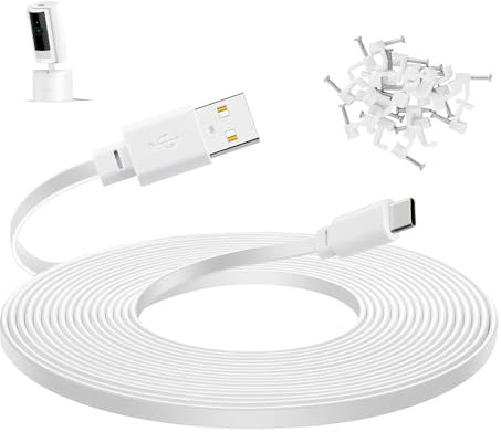 Smays 30 ft Extension Cable for Ring Pan-Tilt Indoor Cam (2024 Release), Long Flat USB C Power Cord White