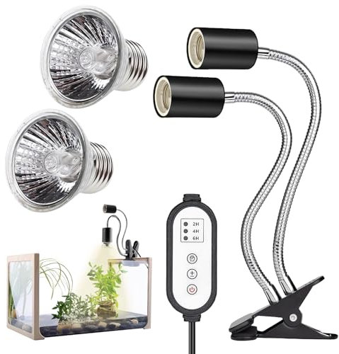 WIYETY Wärmelampe Schildkröten 25W, 50W Wärmelampe Terrarium, Terrarium Lampe mit Timing-Controller, Lampe Terrarium,Reptilien Wärmelampe UVA, UVB Wärmeheizung mit 2 UVA UVB-Glühbirnen