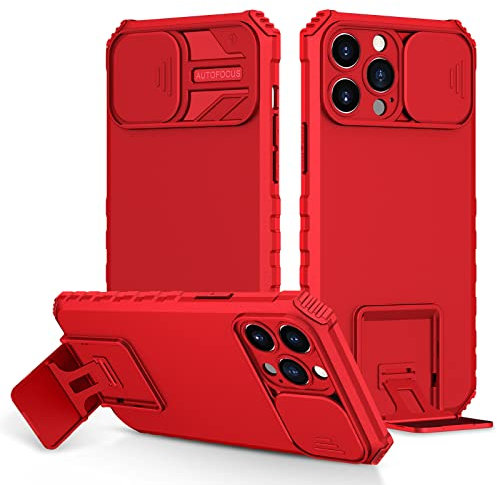 Compatible avec Coque iPhone 12 Pro Max avec Cache Caméra Coulissante & Support, Coque pour iPhone 12 Pro Max Etui Bumper Case Antichoc Housse Complète Protection (Rouge)
