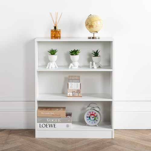 Cube Bookshelf Wooden Storage Organiser Wood Shelving Unit Open Bookcase Wid Shelf For Home Living Room Office Bedroom Furniture (White)