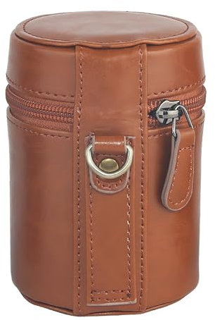 INKPO Personalisierte Kameralinsen-Tasche aus PU-Leder, dicke Objektivtasche für Fotografen, Objektivschutz passend für Mikro-Single-Kameraobjektiv, SLR-Kamera, Teleobjektiv (braun, Länge < 110 mm,