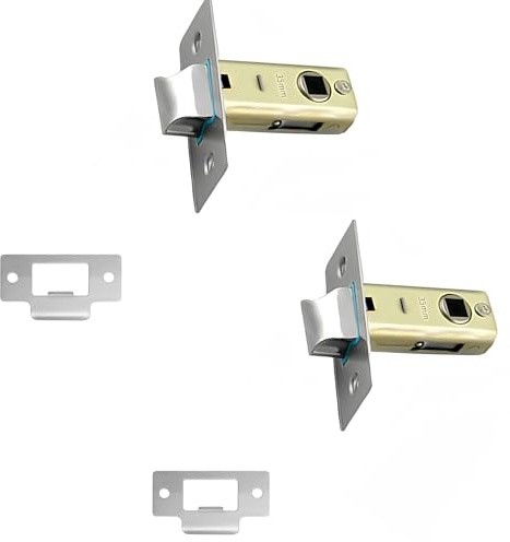 Hotooldo 2 Pcs 35mm Stainless Steel Door Latch,Flat Tubular Mortice Latch,Mute Door Sprung Latch,with Stainless Steel Panel