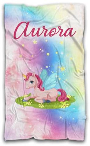MOCHEIA SHOP Plaid Unicorno Personalizzabile con Nome Coperta in Pile - idea regalo (150x200 cm)