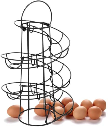 Support à œufs Distributeur D'Oeufs En Spirale Pour 20 Oeufs Support De Séchage Pour œufs De Poule Organisateur De Rangement D’œufs (Noir)