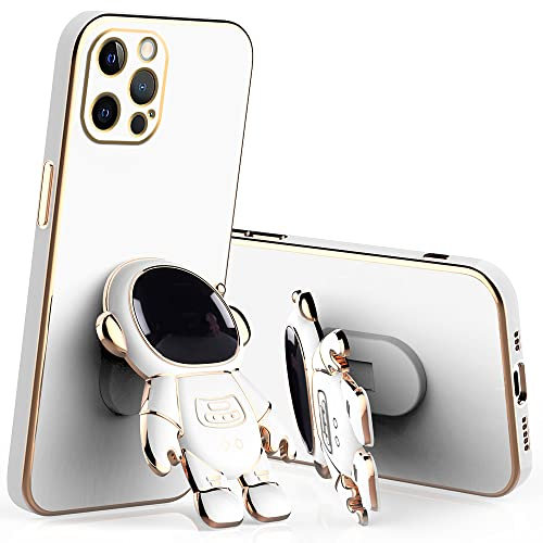 Wousunly für iPhone 16 Pro Max Hülle Silikon Stoßfeste TPU | Handyhülle für iPhone 16 Pro Max mit Ständer Astronaut 3D Case Galvanisierte Karikatur Dünn Kratzfest(Weiß)